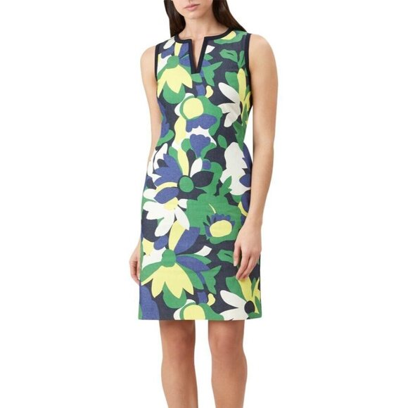 Hobbs London Dress Sita Blue Floral Print V Neck Sleeveless Sheath - Picture 1 of 13